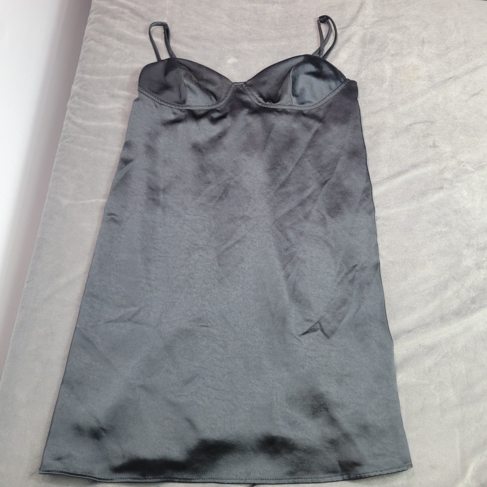 Wild Fable Black Satin Bustier Mini Dress Underwire Cups Smocked Back Womens M